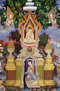 La Vie du Bouddha, Fresque murale, Monastère Wat Maniratanaram, Phnom Penh, 2022 - Unbekannter Künstler