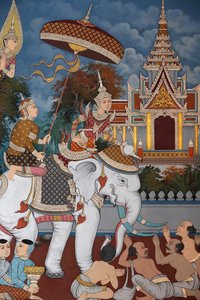 La vie du Bouddha, fresque murale, monastère Wat Maniratanaram, Phnom Penh, 2022