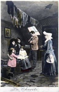 La charité : une nonne visitant des pauvres, vers 1910 - Unbekannter Künstler