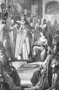 Le couronnement de Rodolphe I de Habsbourg (1218-1291) roi des Romains le 24 octobre 1273 dans la cathédrale d