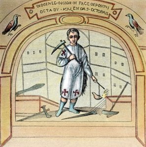 Le fossoyeur ou fossoyeur Diogène comme peinture murale à l
