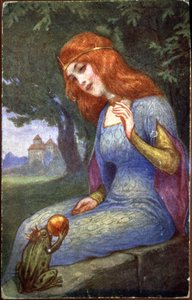 Le roi grenouille tend une perle à la princesse, début du 20e siècle (carte postale) - Unbekannter Künstler
