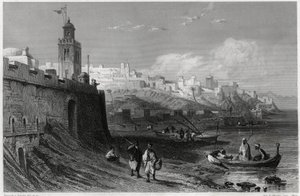 Le port pittoresque de la ville fortifiée de Tanger au XIXe siècle, dans le livre sur la Méditerranée par Louis Enault - Unbekannt
