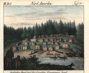 Le village de maisons en bois peintes par les Indiens sur l