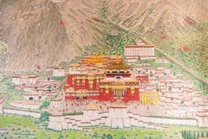 Bouddhisme tibétain; monastère principal de la lignée Karma Kagyu; Tsurphu au Tibet; fresque à l