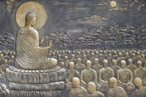 Tinh Xa Ngoc Chau temple bouddhiste, La Vie du Bouddha, Siddhartha Gautama, Bouddha avec des disciples, enseignant, Chau Doc, Vietnam, 2018