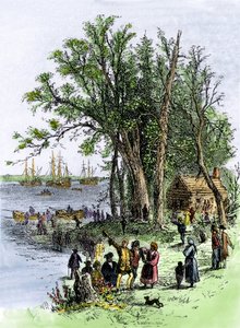 États-Unis, État de Pennsylvanie : Débarquement de William Penn dans la colonie de Pennsylvanie à Philadelphie