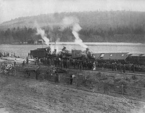 États-Unis : vers 1885 Un accident de train à la campagne - Unbekannt