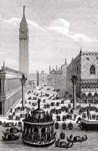 Venise - Place Saint-Marc avec cathédrale et gondoles - Unbekannter Künstler