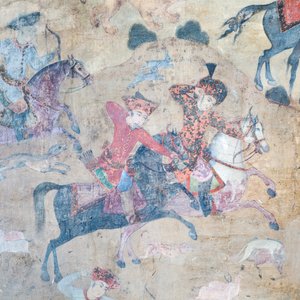 Peintures murales au portail de Qeysarieh, place Naqsh-e Jahan Imam, Esfahan, Iran