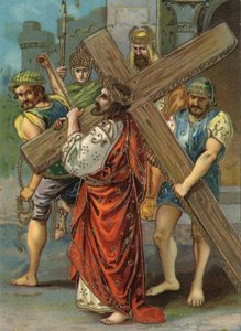 Chemin de croix : deuxième station, Jésus porte sa croix Chromolithographie Collection privée