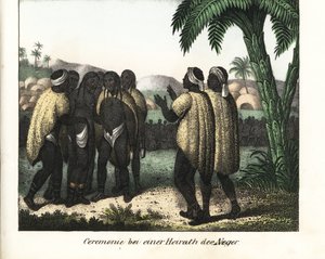 Cérémonie de mariage dans une tribu du Sénégal. Lithographie pour le livre : « Galerie complète en tableaux fidèles des peuples d