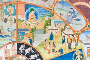 Roue de la vie (détail), peinture murale à Wat Umong, Chiang Mai, Thaïlande - Unbekannter Künstler