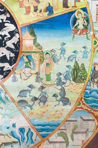 Roue de la vie (détail), peinture murale à Wat Umong, Chiang Mai, Thaïlande - Unbekannter Künstler