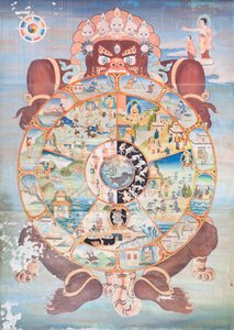 Roue de la vie, peinture murale au wat Umong, Chiang Mai, Thaïlande - Unbekannter Künstler