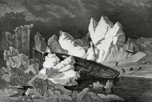 Épave du Hansa écrasée par la glace, octobre 1869, océan Arctique, deuxième expédition allemande au pôle Nord