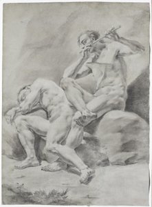 Deux hommes nus, dormant et jouant de la flûte - Unbekannter Künstler
