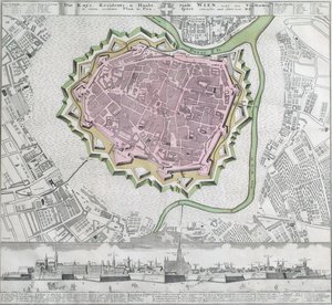 Plan de la ville intérieure de Vienne avec les fortifications et les faubourgs voisins