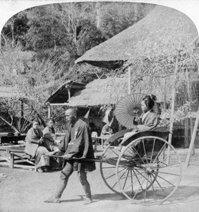 Promenade matinale en jinrikisha, Sugita, Japon, 1896 - Underwood and Underwood