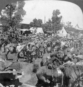 Arrivée du général Cronje à la rivière Modder comme prisonnier de guerre, Afrique du Sud, Guerre des Boers, 1901 - Underwood and Underwood