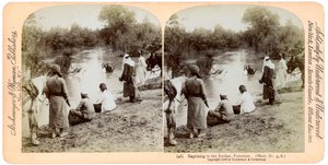 Baptême dans le Jourdain, Palestine - Underwood and Underwood