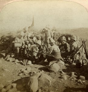 Signaleurs des Gordon Highland sur Signal Hill, Euslin, Afrique du Sud, Guerre des Boers, 1899-1902 - Underwood and Underwood