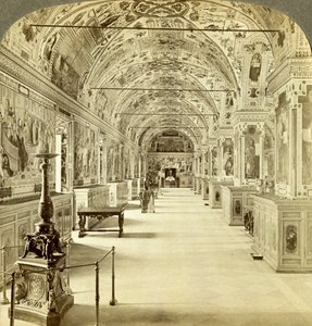 Intérieur de la bibliothèque du Vatican, Rome, Italie - Underwood and Underwood