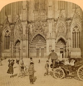 Portail principal et façade richement ornée, Cathédrale, Cologne, Allemagne, 1902 - Underwood and Underwood