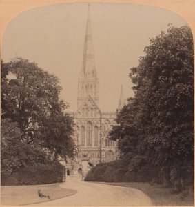 Façade nord-ouest de la cathédrale de Salisbury, Angleterre, première grande église du style anglais précoce, 1900 - Underwood and Underwood