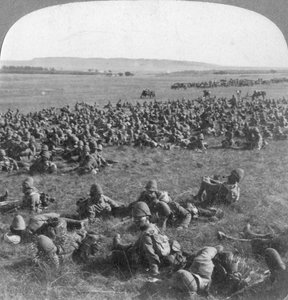La 9e division se reposant en route vers Bloemfontein, Afrique du Sud, Guerre des Boers - Underwood and Underwood