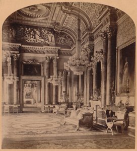 La magnifique salle bleue de la reine, Palais de Buckingham, Londres, Angleterre, 1900 - Underwood and Underwood