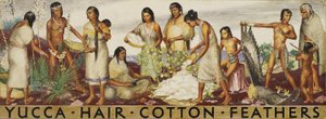 Yucca, cheveux, coton, plumes (étude murale)