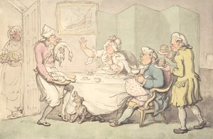 Un couple à table avec des serviteurs, 18e-19e siècle