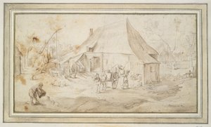 Une ferme avec trois figures - Unknown