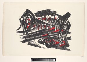 Représentation abstraite en rouge, noir et blanc