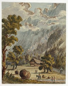 Chalet et jardin au-dessous des Alpes (recto) ; Village et Glacier du Boissons, Chamix (verso)