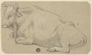 Vache couchée sur les fesses (recto) ; Tête de femme et esquisse d