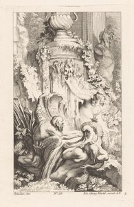 Fontaine avec tritons et statue de satyre - Unknown
