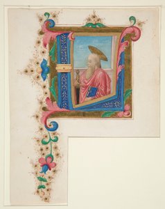 Initiale L, avec un saint à l