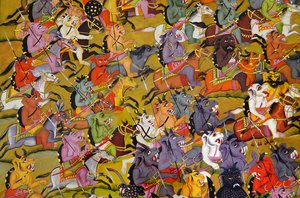 Peinture Marwar : Détail des démons se préparant à combattre la déesse Durga, musée du palais du Fort Mehrangarh, Jodhpur, Rajasthan, Inde - Unknown