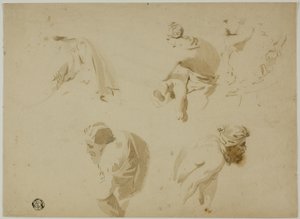 Croquis de mère et enfant, homme accroupi - Unknown