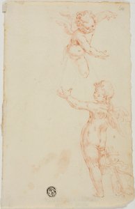 Deux putti ailés, un volant - Unknown