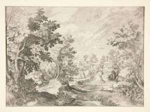 Sans titre (Paysage avec figures dans un bateau au premier plan) - Unknown