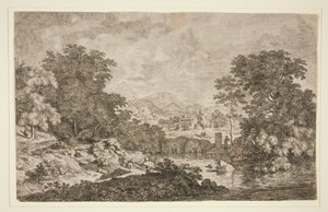 Sans titre [Scène pastorale - paysage montagneux près d