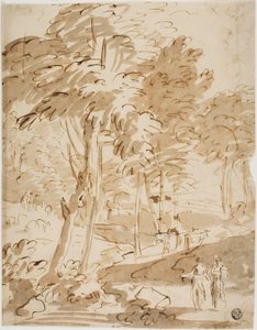 Paysage boisé avec figures et animaux