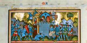 5 enluminures avec texte sur une page, détail (enluminure)