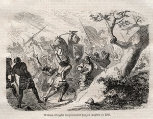 Arrestation de Sir William Douglas « le Hardi » (le Hardi), Seigneur de Douglas (1243 - 1298) en 1296 - gravure dans « Dictionnaire populaire illustré » - 1864 - par Joseph Decembre et Edmond Allonier