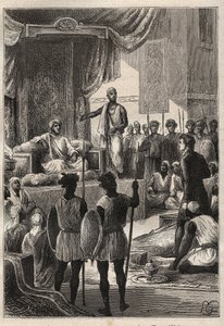 Voyage (1792-1795) en Égypte et au Proche-Orient par William George Browne (1768-1813) : Browne rencontre le sultan du Darfour Ald el Raschman (Abd-er-Rahman, dit El-Rachid ou le Juste), à El Fasher (Al-Fashir, Soudan) en 1793 - illustration tirée de 