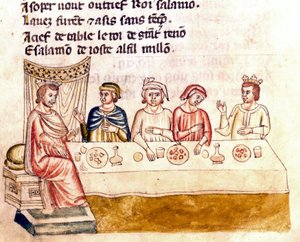 Scène de banquet : un roi et ses invités - Miniature du codex "L