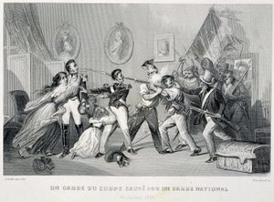 Un garde du corps sauvé par une garde nationale (29 juillet 1830) - dans « Fastes des Gardes nationales de France » - Unknown artist